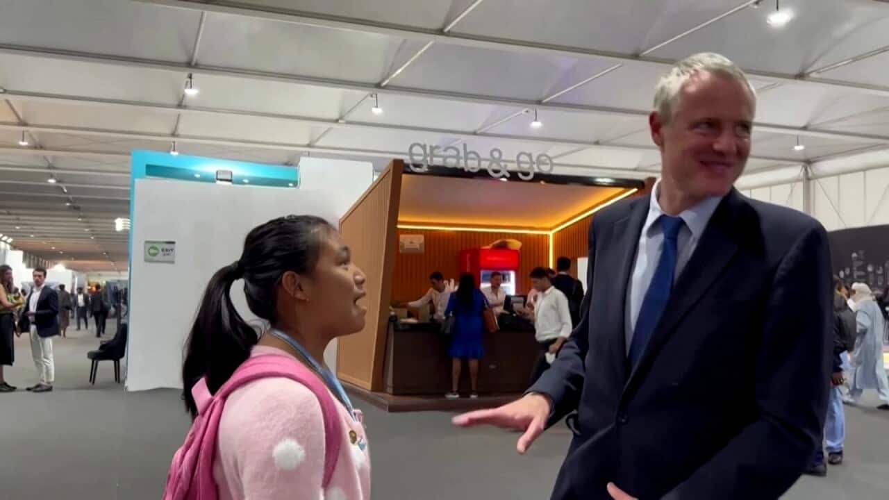 Indian climate activist Licypriya Kangujam confronts UK energy minister Zac Goldsmith at COP27 in Sharm El-Sheikh, Eg