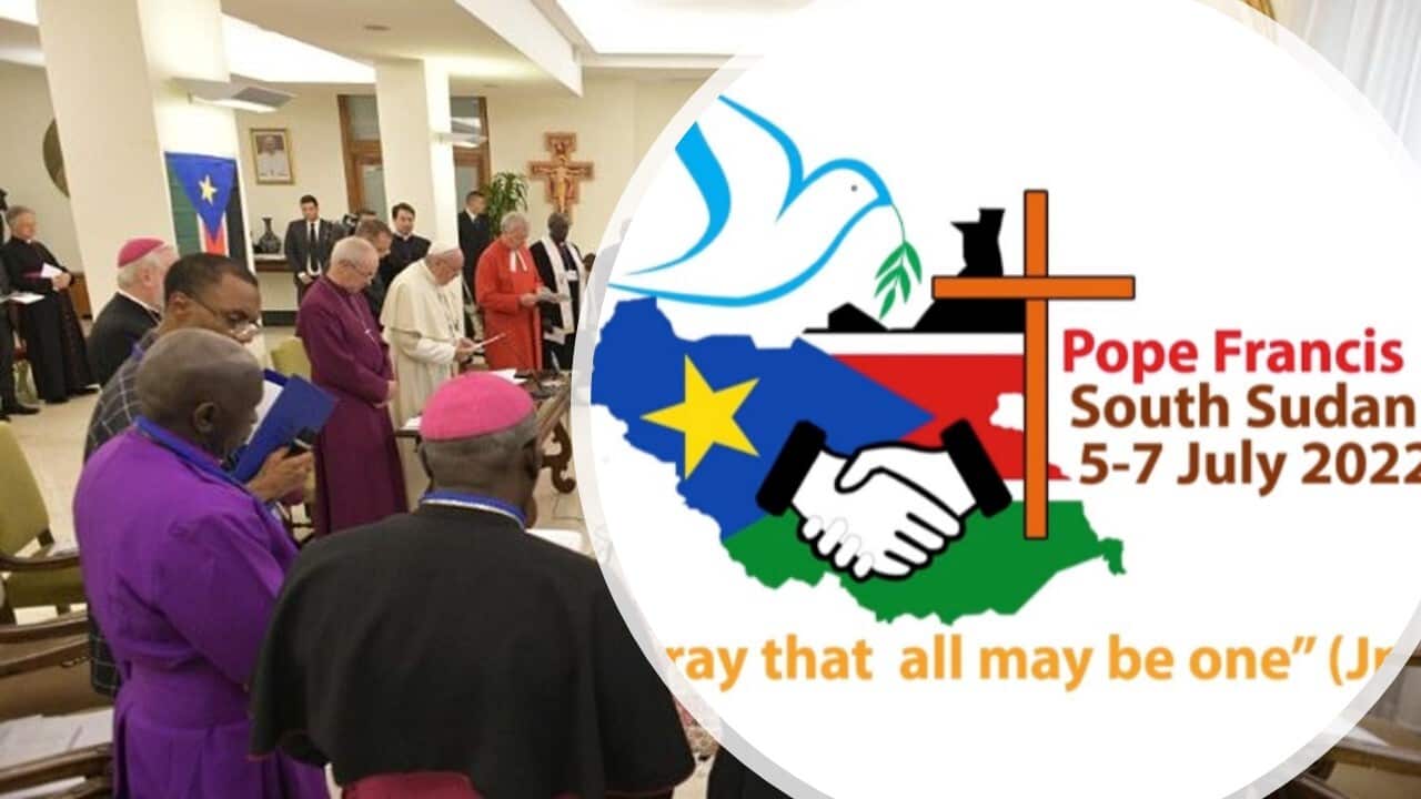 South Sudanese politicians with religious leaders in Rome, 2019