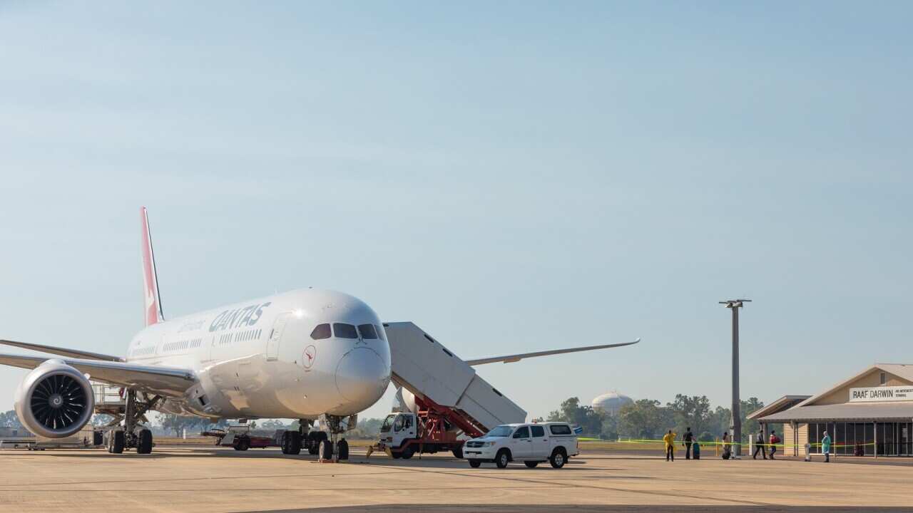 A Qantas plane used to repatriate Australians from India at a military airbase in the Northern Territory (AAP)