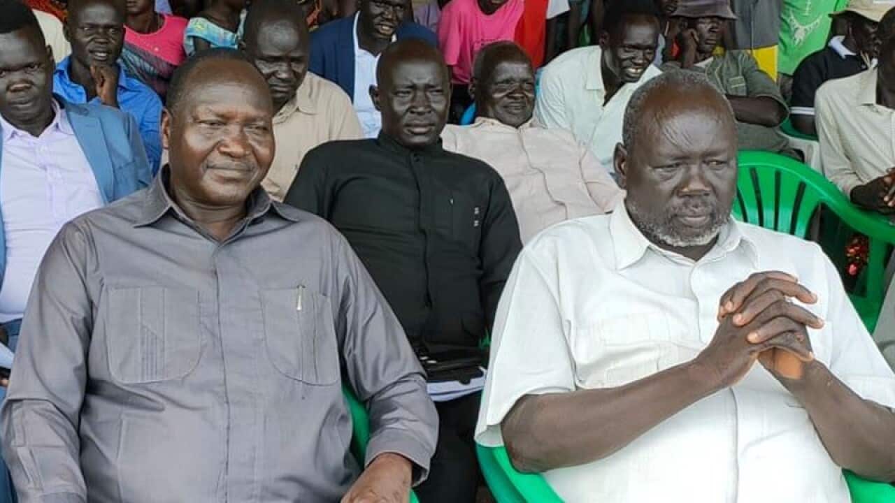 Deputy Governor Antipas Nyok and MP Maker Chol Adol in at the function