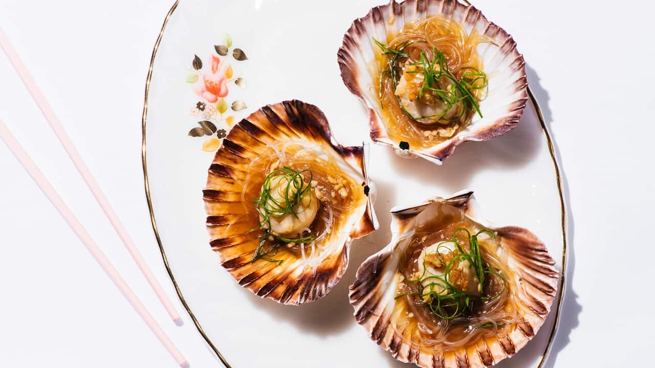 Steamed scallops with glass noodles