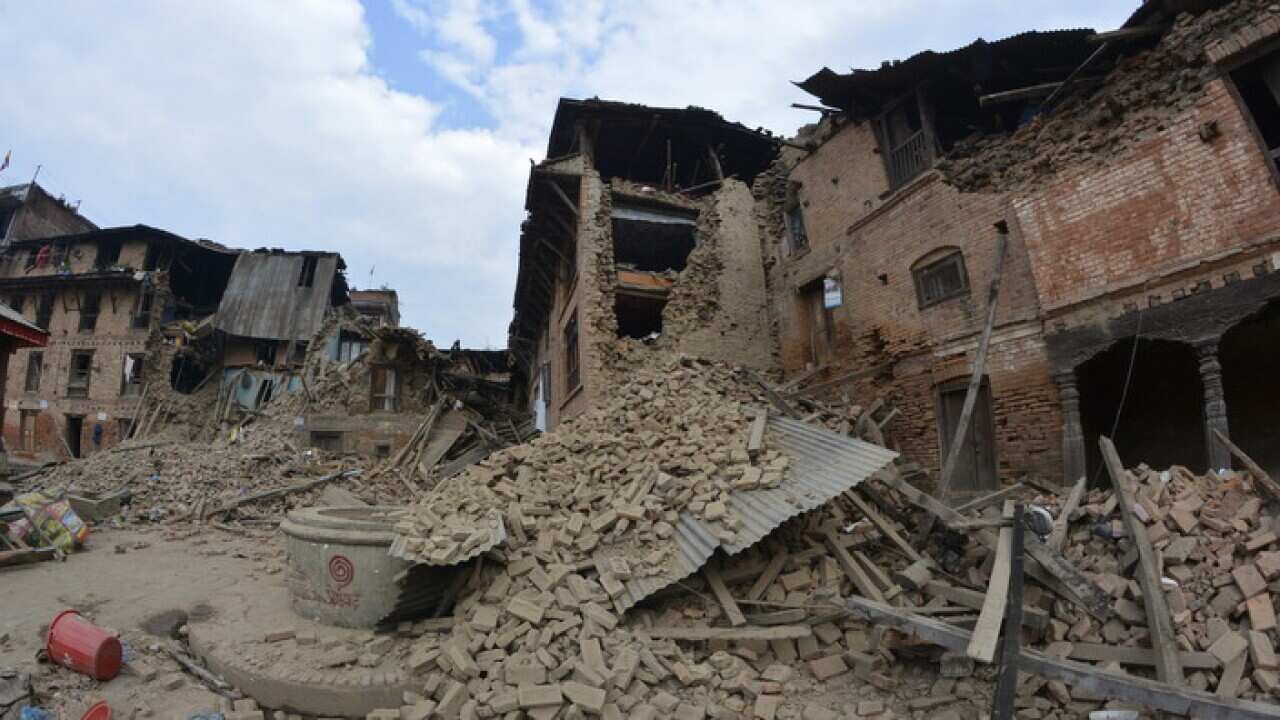 Destroyed buildings in the Lalitpur District of Nepal