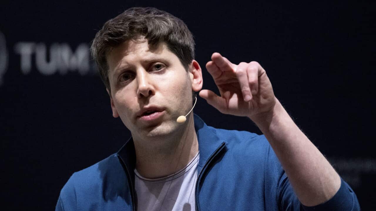 Close up of Sam Altman speaking