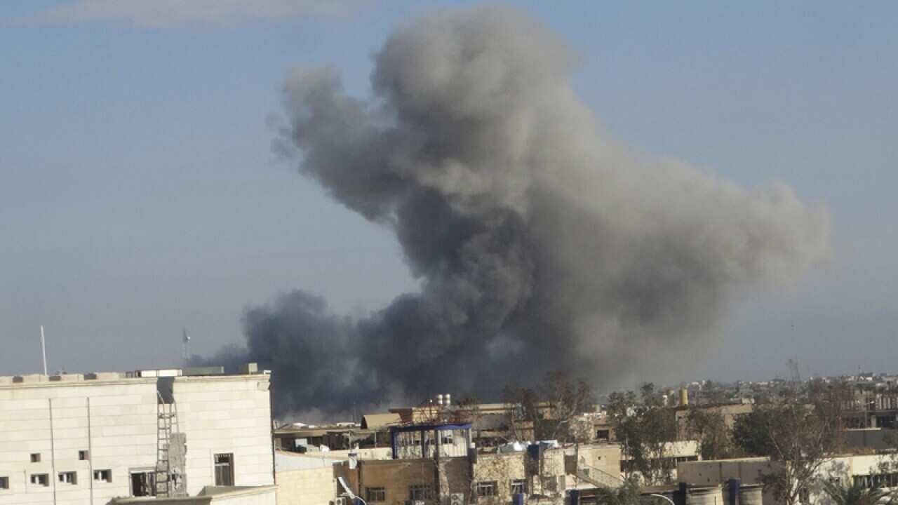 Smoke rises from Islamic State positions  in Ramadi