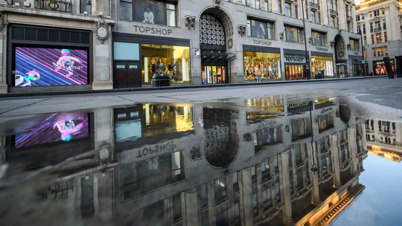 One of London's most famous shopping streets, Oxford Street, is deserted and shops are closed.