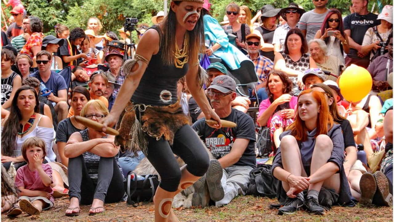 Wurundjeri cultural educator Mady Nicholson; Survival Day Belgrave 2016.