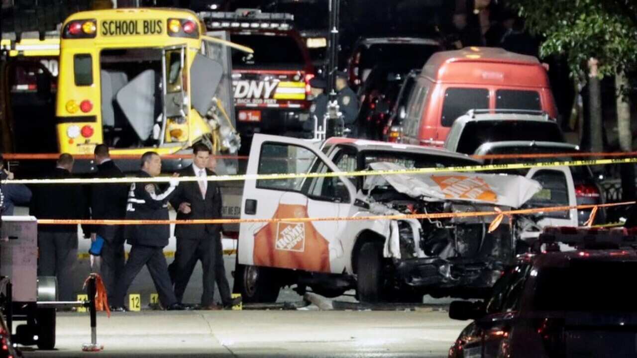 Investigators on the scene of the truck attack in New York City