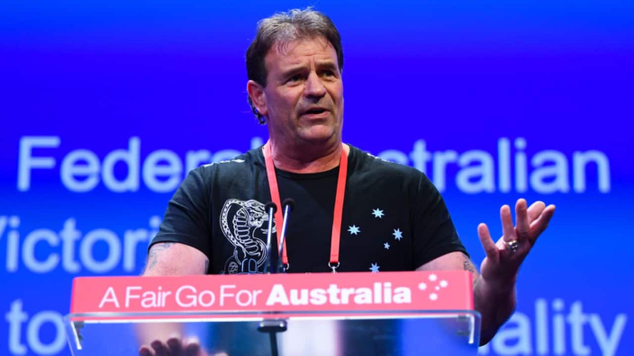 CFMEU Victoria Secretary John Setka delivers a speech on day two of the Labor Party National Conference in Adelaide