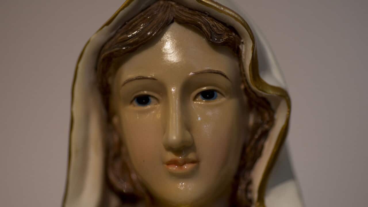 A statue of the Virgin Mary that "weeps" oil
