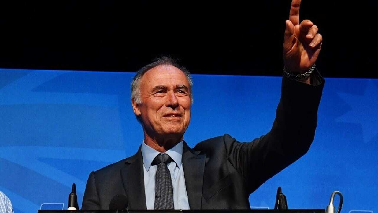 Newly elected Liberal member for Bennelong John Alexander celebrates at the by-election night party at the West Ryde Leagues Club in Sydney, Saturday, December 16, 2017. (AAP Image/Mick Tsikas) NO ARCHIVING