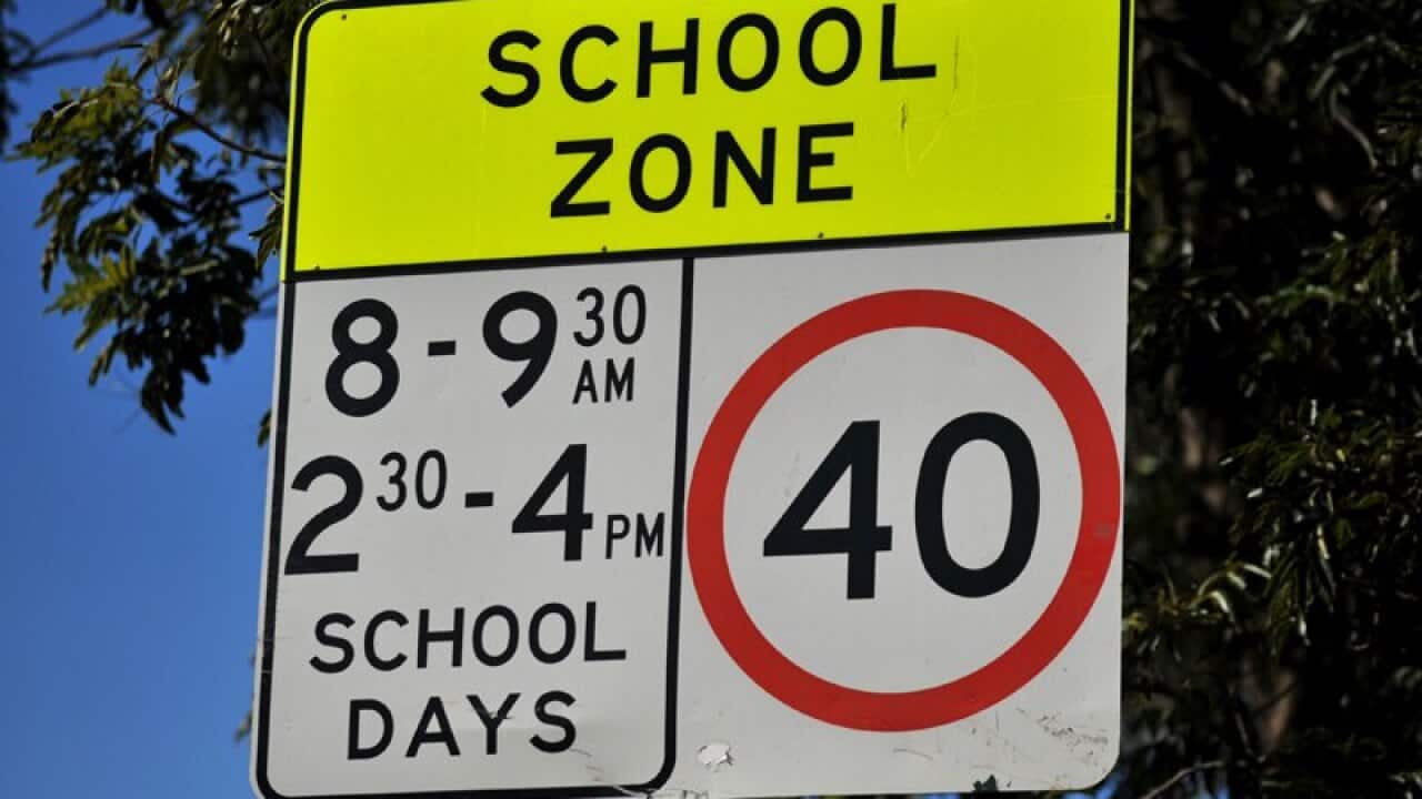 A school zone sign