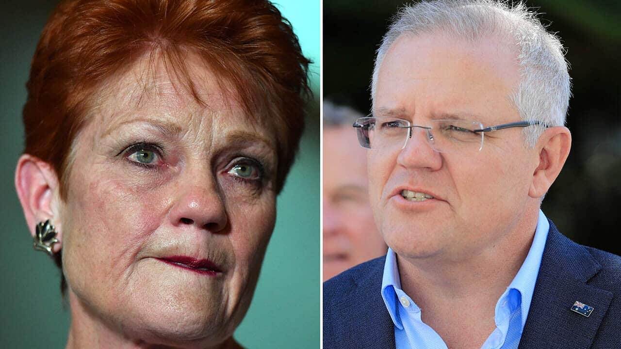 Scott Morrison and Pauline Hanson.