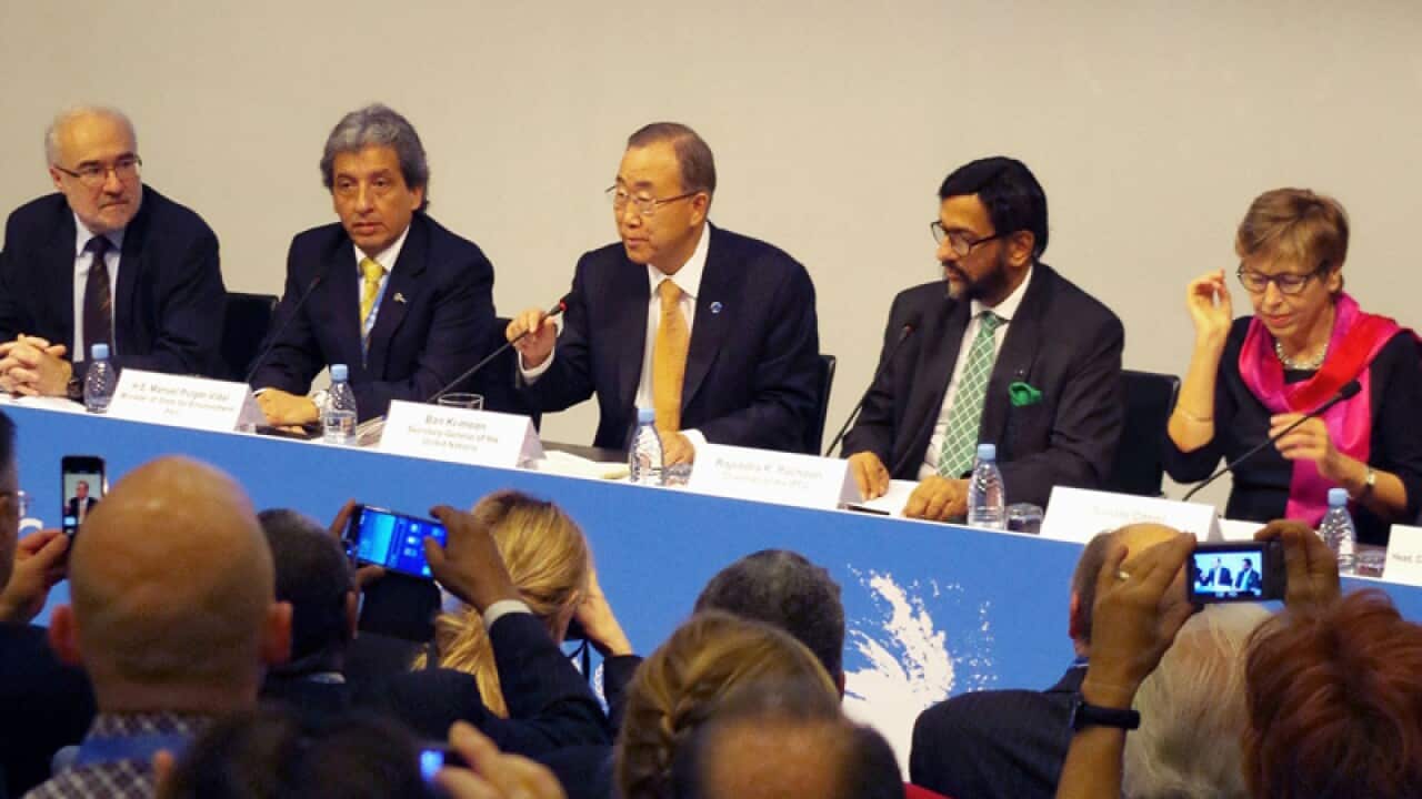 Secretary General Ban Ki Moon announces a U.N.-backed IPCC report.