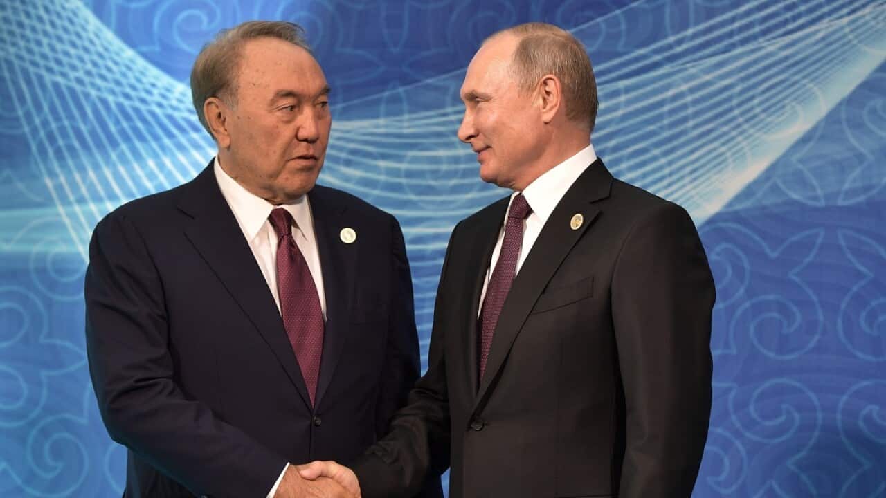 President of Kazakhstan Nursultan Nazarbayev  Russian President Vladimir Putin at the Caspian summit. 