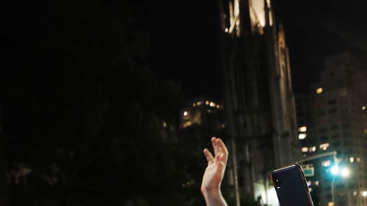 Protesters face off with New York City Police during a demonstration about the arrest of George Floyd,