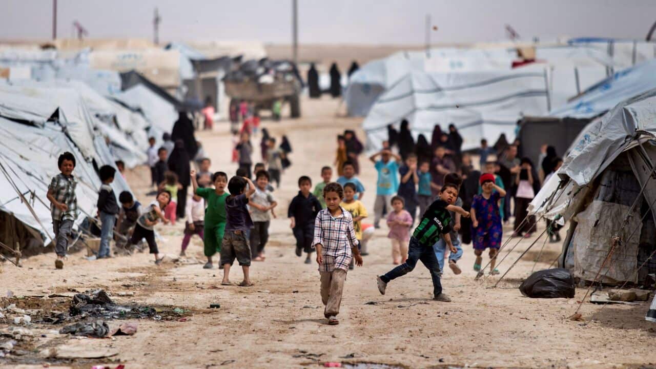 Tamaiti i le al-Hol camp, o loo tausia ai aiga o fitafita na tau mo le Islamic State i le itumalo o Hasakeh province i Suria.