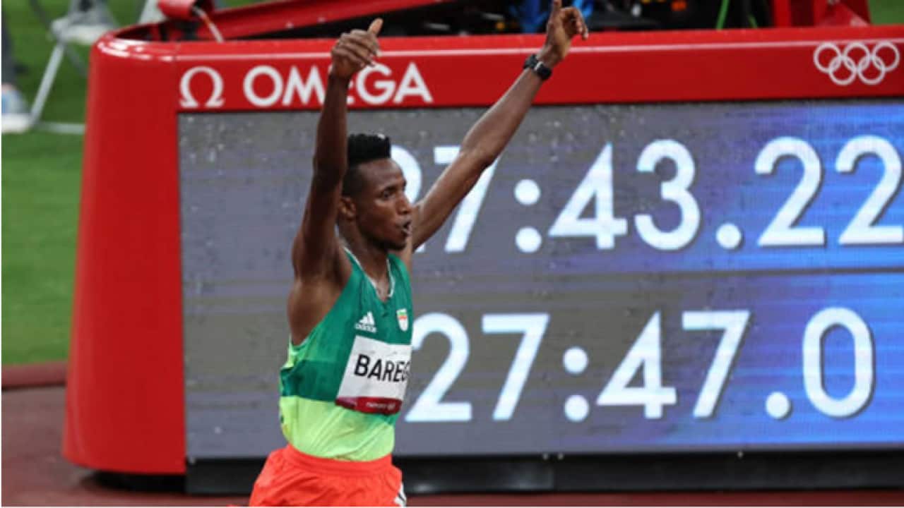 Selemon Barega wins at the 10000 m in Tokyo Olympics