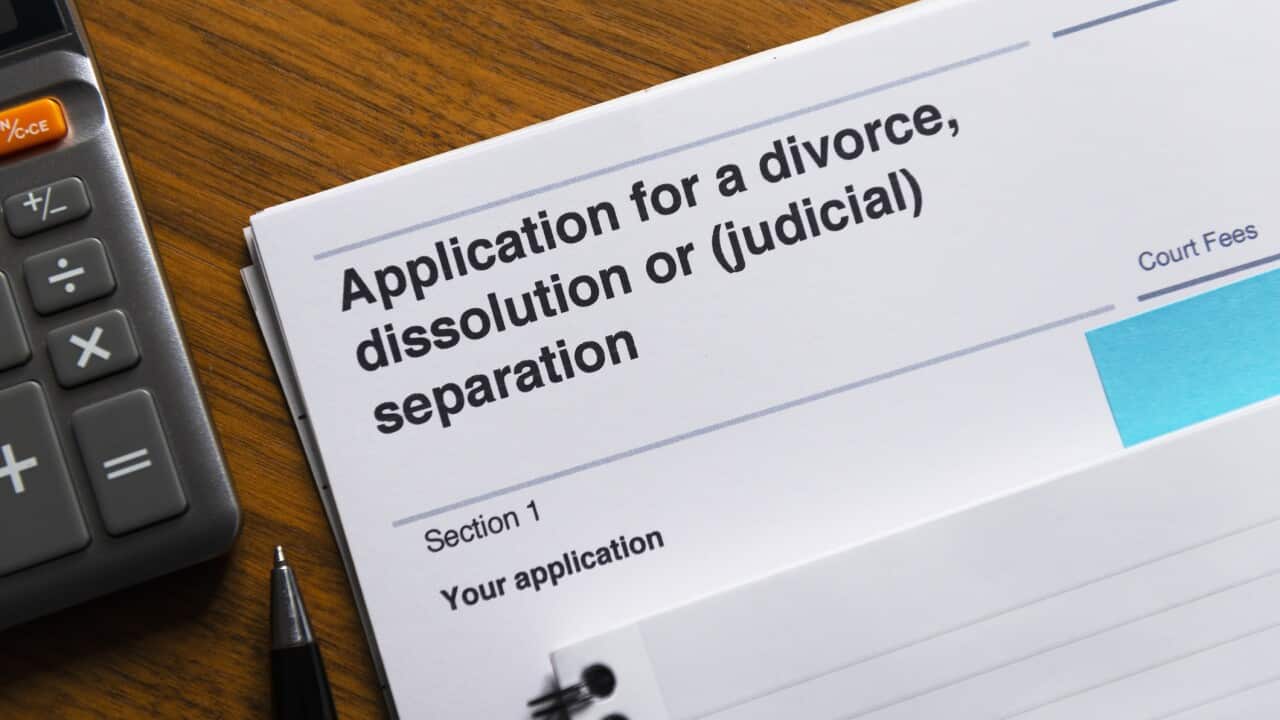 Divorce application form close-up.