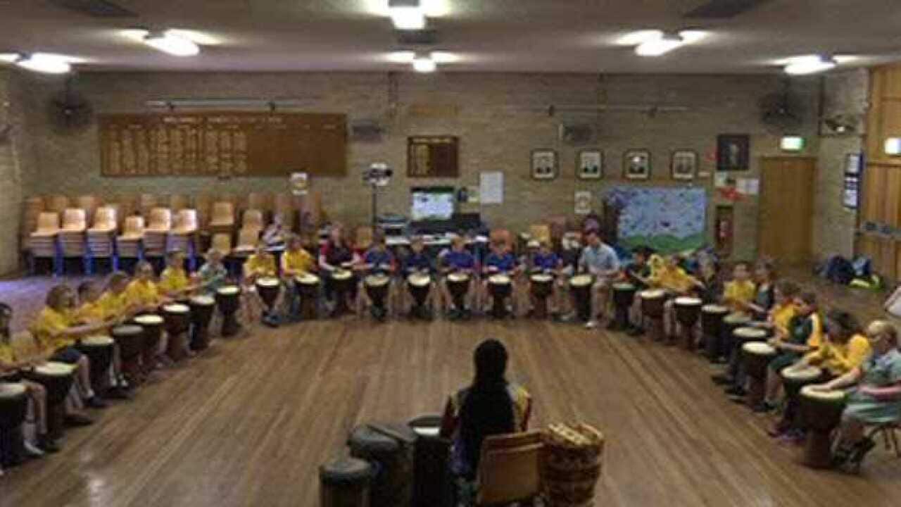 Drumming workshop at school in Goulburn, NSW.