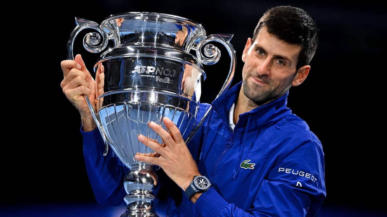 Serbias's Novak Djokovic has been presented with year-end No.1 trophy for the record breaking seventh time. ATP, Tennis, Turin, Italy, Serbia, GOAT