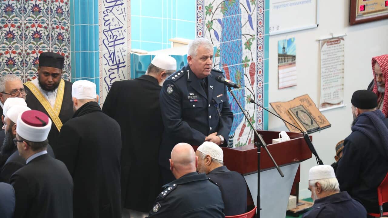 Mourners attend a funeral at a Melbourne mosque