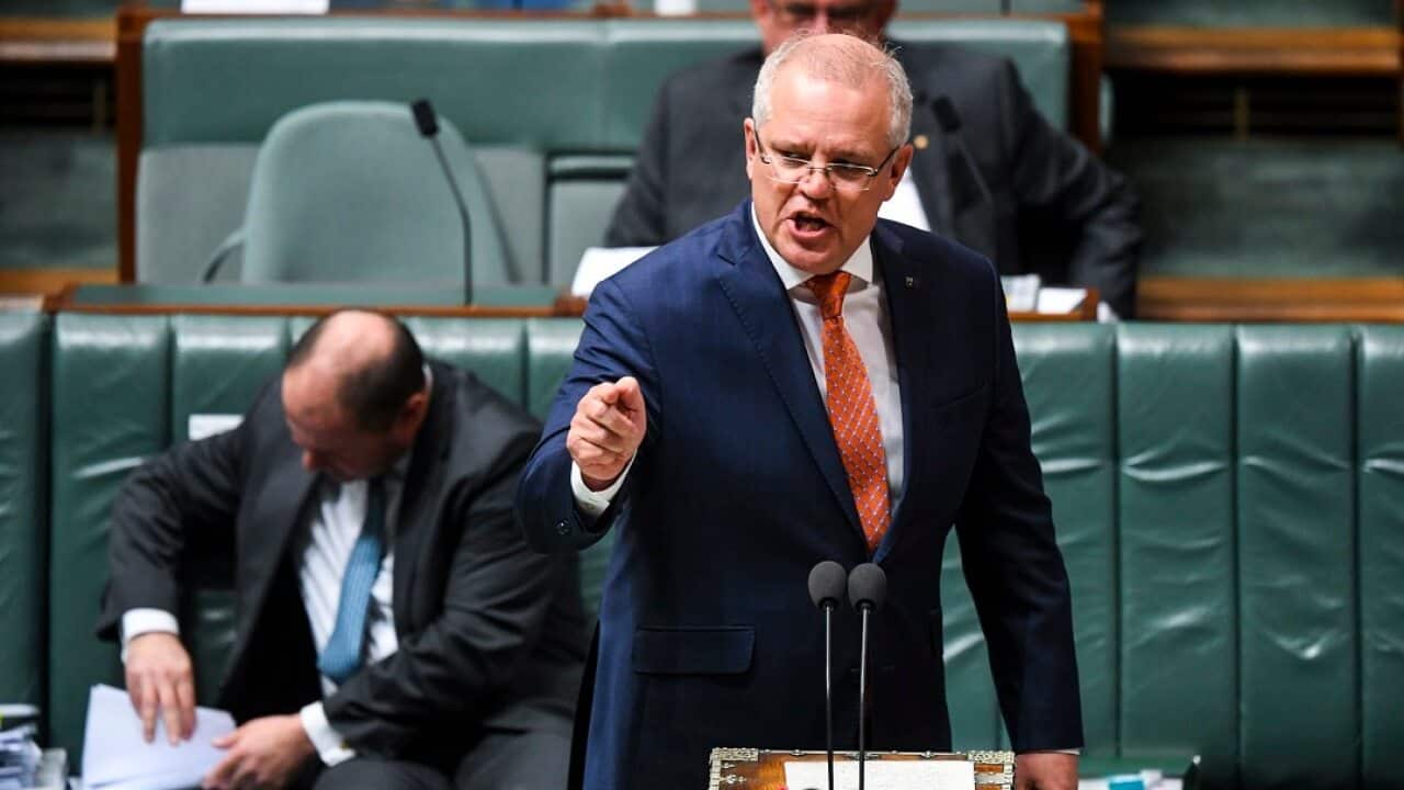 Australian Prime Minister Scott Morrison speaks during House of Representatives Question Time at Parliament House in Canberra, Wednesday, June 17, 2020. (AAP Image/Lukas Coch) NO ARCHIVING