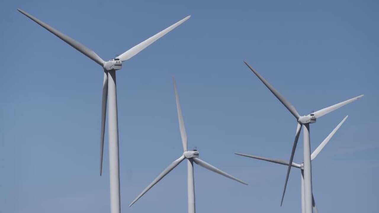 A wind farm stock image.