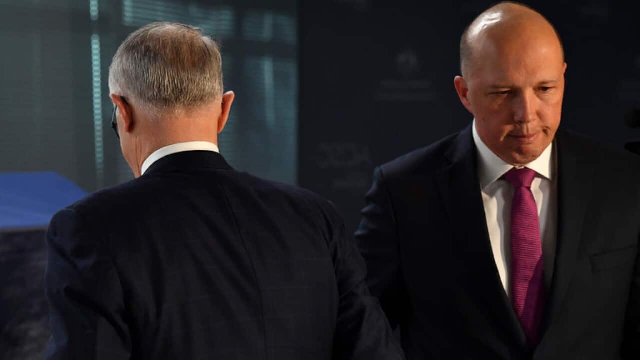 Peter Dutton, right, and Malcolm Turnbull at an official opening.