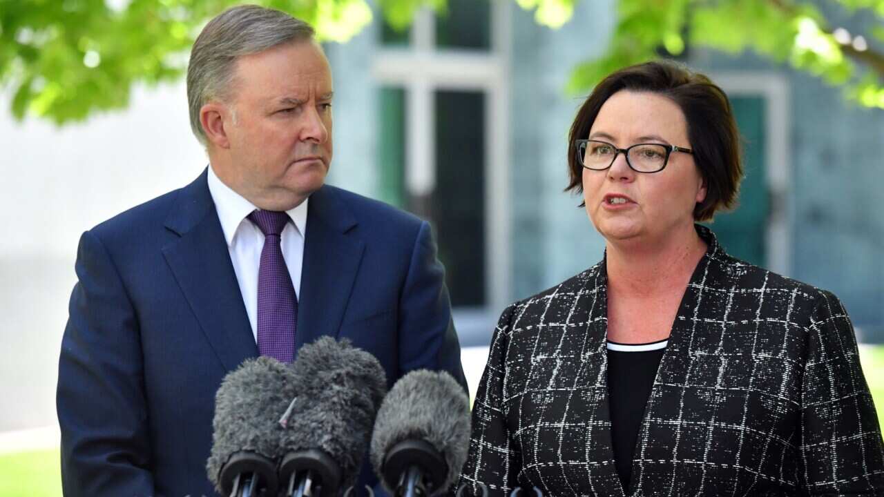 Leader of the Opposition Anthony Albanese and Shadow Minister for Trade Madeleine King at a press conference at Parliament House in Canberra, Monday, 21 October, 2019.