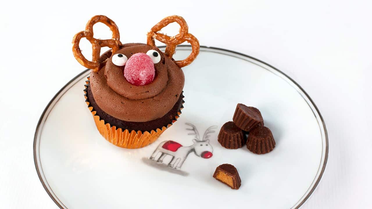 Reindeer cupcakes with peanut butter frosting