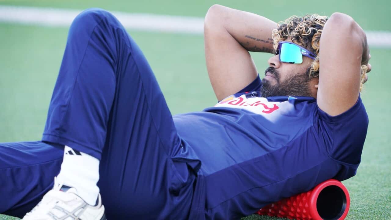 Lasith Malinga of Sri Lanka is seen during the Prime Ministers XI v Sri Lanka T20 cricket match at Manuka Oval in Canberra, Thursday, October 24, 2019.