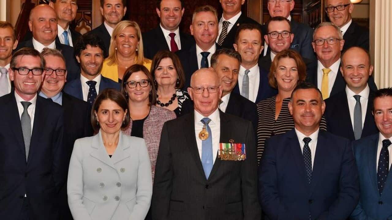 NSW Governor David Hurley(front centre) with the state's new ministry