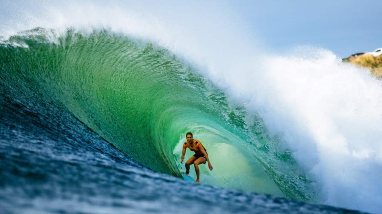 Stephanie Gilmore in action during round 3 of the Beachwaver Maui Pro 2018