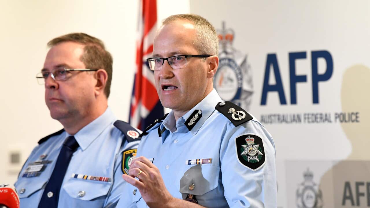 NSW Police Assistant Commissioner Mark Walton and Australian Federal Police (AFP) Assistant Commissioner Ian McCartney speak to the media.