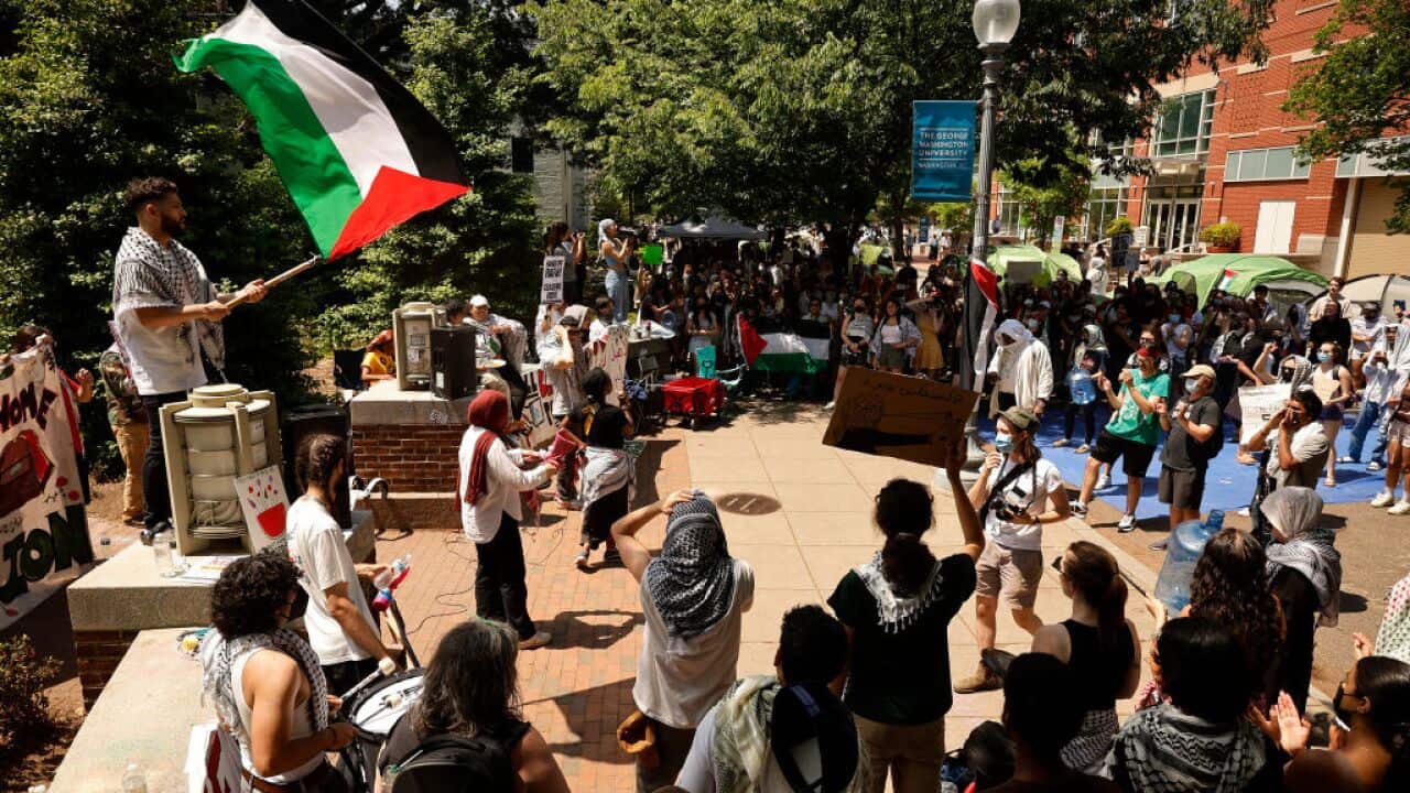 Dueling Rallies Held At George Washington University As Campus Protests Continue Nationwide