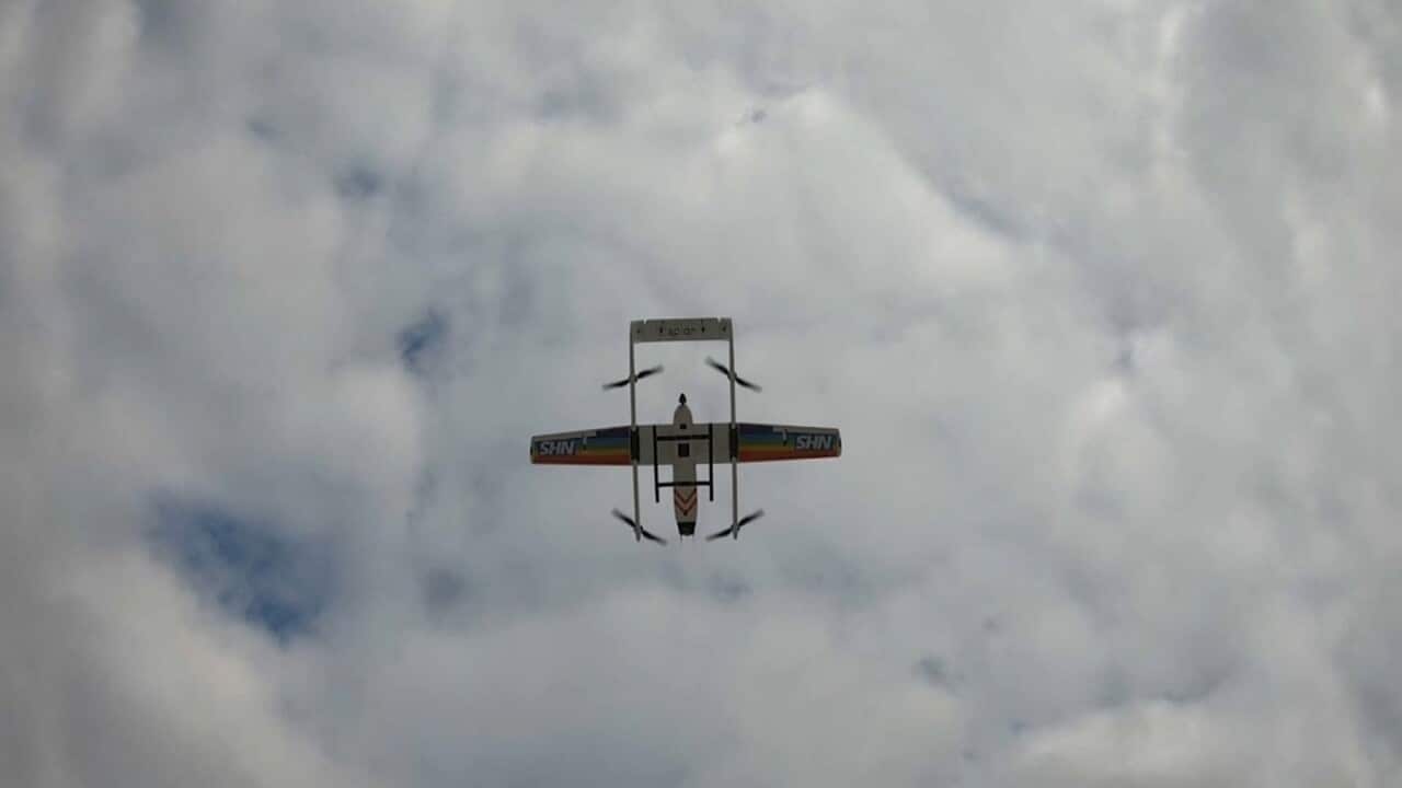 The Matternet drone delivering COVID test results