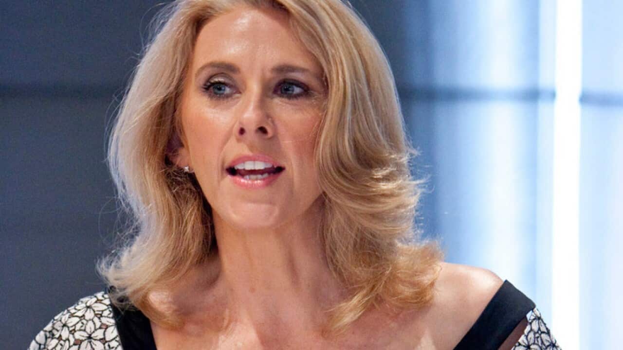 journalist Tracey Spicer speaking at the CareerOne.com.au Women's Forum about women in the work place, Thursday, Nov. 19, 2009. (AAP Image/Charlie Brewer) NO ARCHIVING EDITORIAL USE ONLY