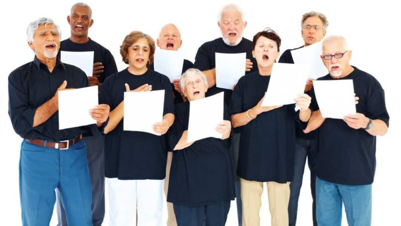 A happy choir group of mature people
