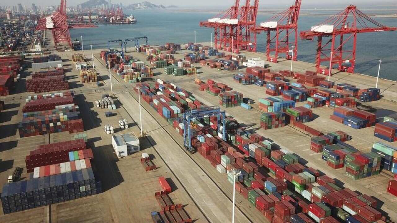 Stacks of containers to be shipped abroad.