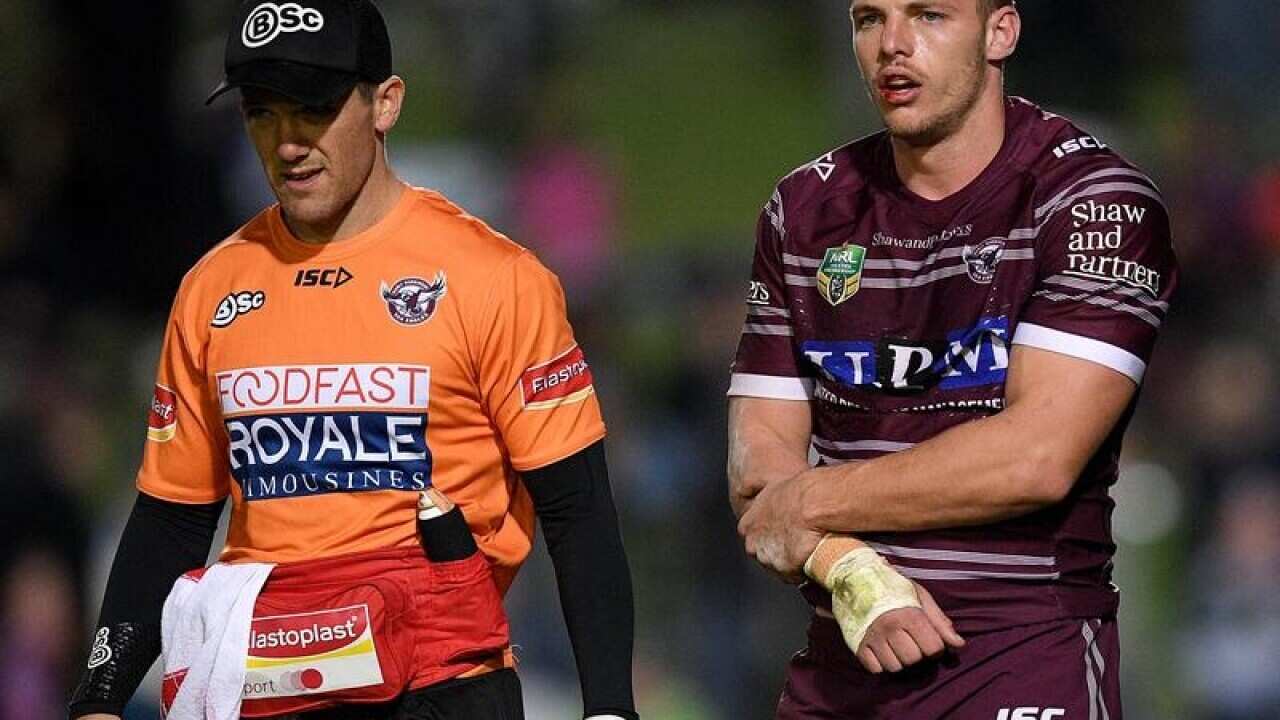 Jack Gosiewski of the Sea Eagles leaves the field