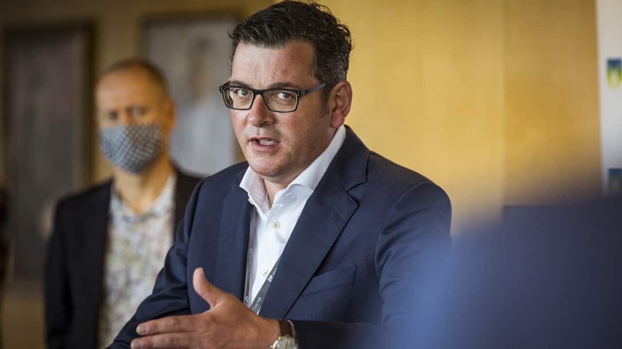 Victorian Premier Daniel Andrews speaks to the media during a press conference in Melbourne.