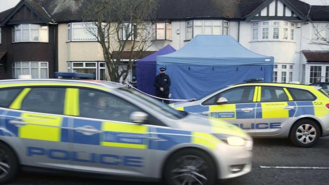 Police outside the home of Russian businessman Nikolai Glushkov.