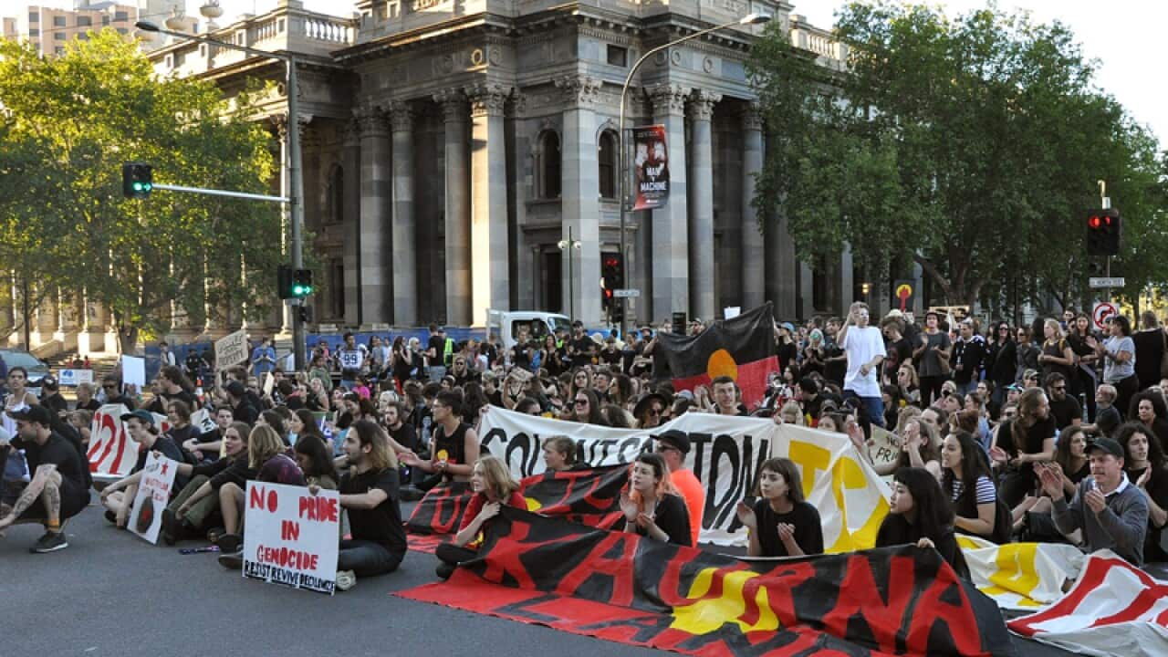 Aboriginal activists during a protest in Adelaide