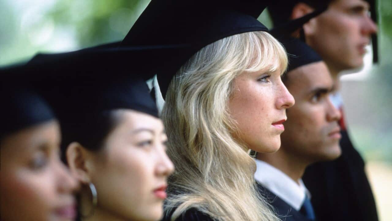 Graduates lined up for commencement ceremonies