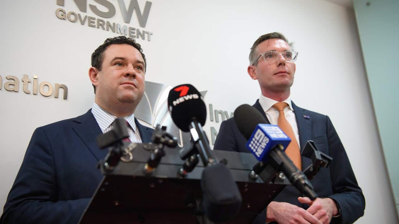 Stuart Ayres (left) and NSW Premier Dominic Perrottet.