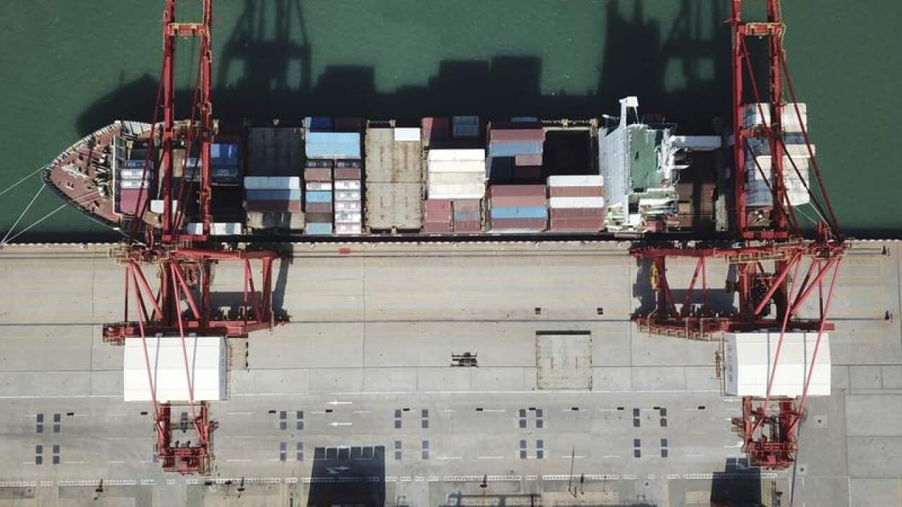 Stacks of containers to be shipped abroad.