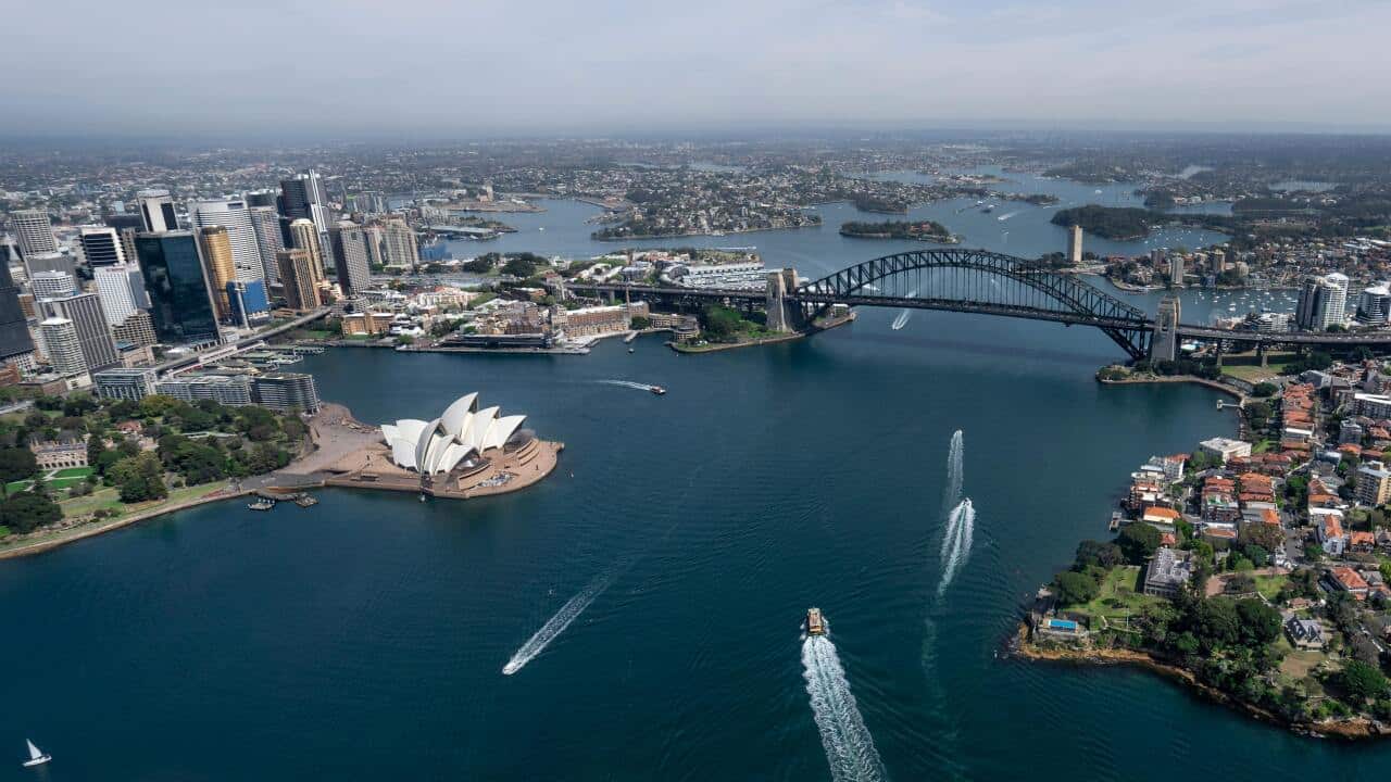 An aerial overview of Port Jackson.