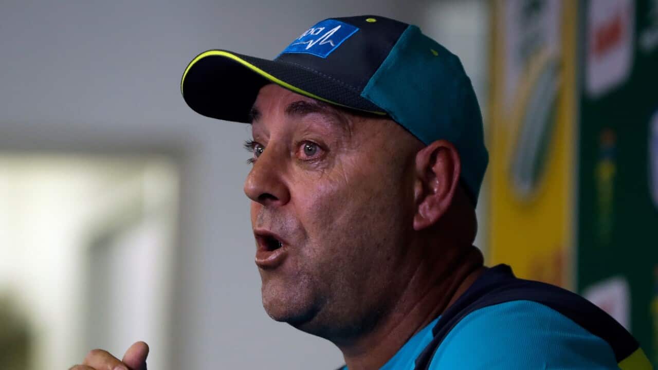 Australia's coach Darren Lehmann speaks, during a media conference in Johannesburg, South Africa, Thursday, March 29, 2018. 