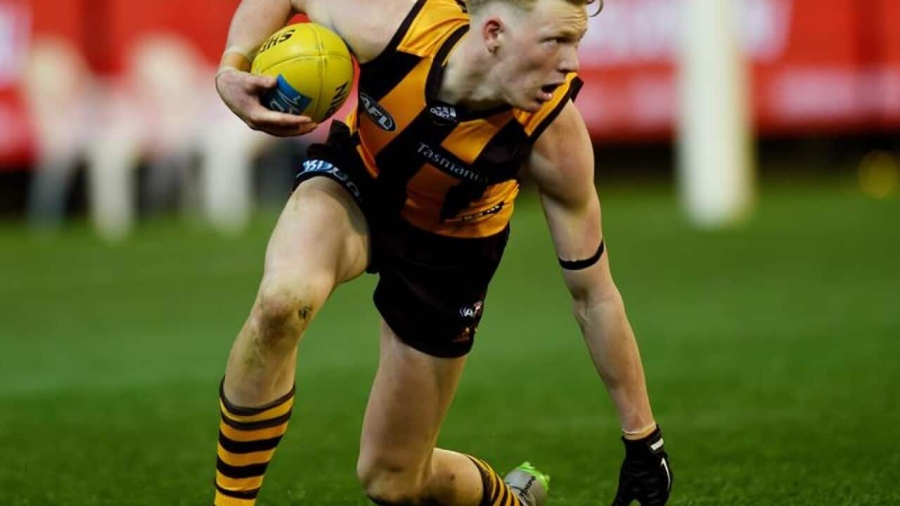 James Sicily of the Hawks in action.