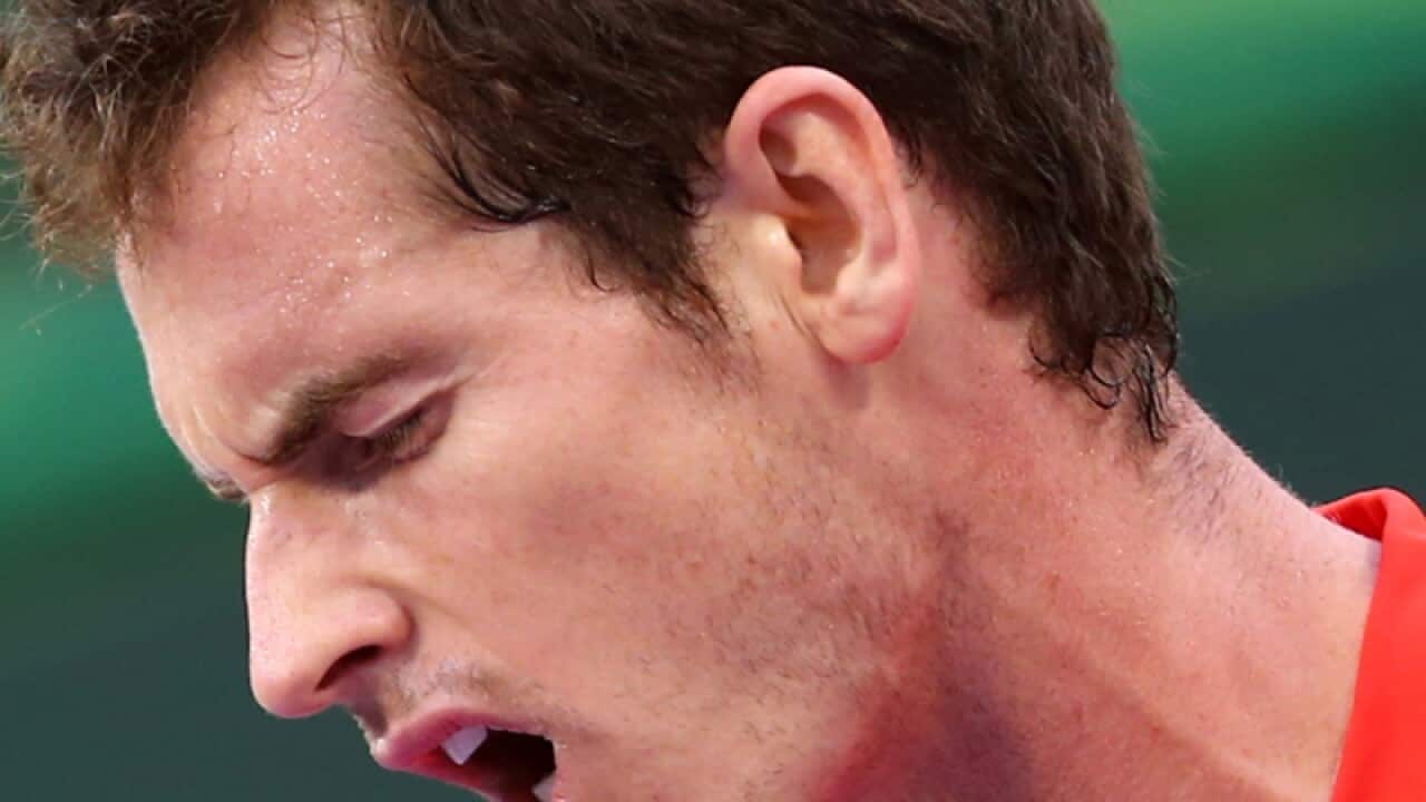 Andy Murray reacting after losing a point